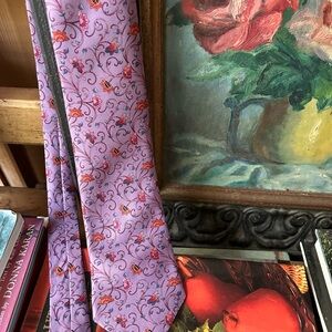 liberty of London Lavender Purple Floral Silk Tie with Orange Accents